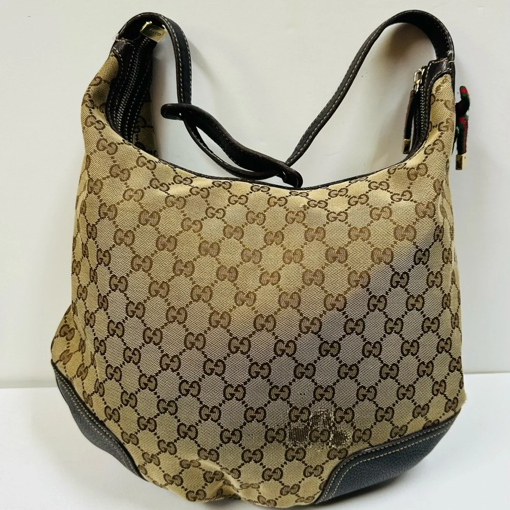 Vintage Authentic Monogram GUCCI PRINCY Hobo Dark Brown Shoulder Bag